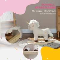 AIYAPLAY Schommelpaard in Eenhoornontwerp, met Geluidseffecten, Zachte Zitplaats, voor Kinderen van 2-4 Jaar, Wit(m-6)