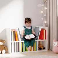 HOMCOM 6 Cube Bookcase with Cushioned Seat, Cube Storage Shelf, Bookshelf Organizer for Study, Reading Corner, White(m-11)