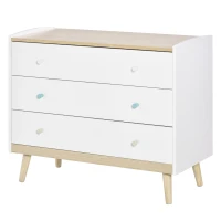 HOMCOM Cajonera Infantil con 3 Cajones Cómoda Auxiliar con Patas de Madera Almacenaje de Juguetes Ropa Libros para Habitación de Niños 90x40x75,2 cm Blanco(m-12)
