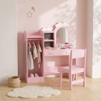 AIYAPLAY Coiffeuse pour Enfants avec Tabouret et Miroir Lumineux à 2 Couleurs en Acrylique, Coiffeuse Bureau Fille 3-8 Ans, Rose(m-5)