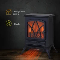 HOMCOM Electric Stove Heater with Realistic Flame Effect, 2000W Portable Indoor Freestanding Electric Fireplace with Adjustable Thermostat, Black(m-4)