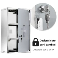 HOMCOM Armadietto medicinali 50x30x18cm Cassetta mobile bagno primo soccorso in acciaio inox con serratura(m-4)