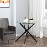 HOMCOM Mesa de Sala de Jantar Redonda com Bancada de Cristal Temperado Transparente e Pés Cruzados de Metal Mesa de Centro Moderna Ø80x75cm Preto(m-9)