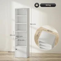 HOMCOM Bibliothèque meuble de rangement 6 niveaux avec 3 étagères réglables et placard, style moderne 40 x 30 x 156 cm blanc(m-3)