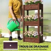 Outsunny Bac à Plantes Surélevé Jardinière sur Pieds 3 Niveaux Trous de Drainage et Doublure 60 x 25 x 120 cm, Marron(m-6)