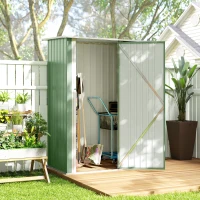 Outsunny Capanno Porta Attrezzi in Metallo con Tetto Inclinato e Porta Bloccabile, 142x86x189 cm, Verde Chiaro(m-10)