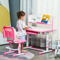 HOMCOM Banco Scuola per Bambini 6-12 Anni Regolabile con Luce LED, Leggio e Portapenne, in MDF, PP e Acciaio, Rosa(m-2)
