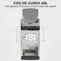 HOMCOM Coș de gunoi cu senzor 48L, închidere lentă, suprafață antiamprentă, din inox, argintiu(m-6)
