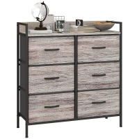 HOMCOM Commode, meuble de rangement pour chambre à 6 tiroirs tissu non tissé, cadre en acier, 79 x 29 x 85 cm, effet bois gris(m-11)