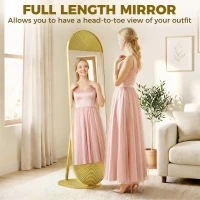 HOMCOM 50 x 161 cm Wavy Full Length Mirror, Free Standing Mirror with Metal Frame and Solid Base, Gold Tone(m-4)