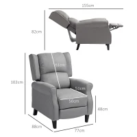 HOMCOM HOMOM Poltrona Reclinável Poltrona Relax com Reclinação Manual até 160° e Apoio para os Pés Retráteis 77x88x102 cm Cinza(m-3)
