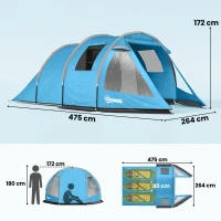 Outsunny Campingzelt Trekkingzelt Zelt, wetterbeständig, 2 Räume,  475 x 264  cm Breite x 172, Blau(m-3)