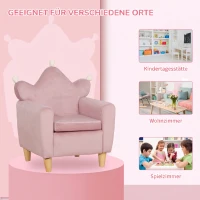 HOMCOM Fotoliu pentru Copii din Material cu Efect de Catifea Roz cu Spătar în Formă de Coroană, 50,2x41,9x57,8 cm(m-6)