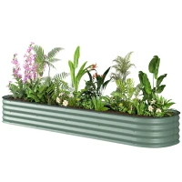 Outsunny Jardinière surélevée carré potager de jardin en acier modulable pour légumes, plantes, fleurs, dim. 240 x 62 x 30cm(m-12)
