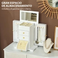 HOMCOM Caja Joyero de 4 Niveles con 2 Cajones Espejo Puertas Laterales con Ganchos para Pendientes Anillos Collares Blanco(m-4)