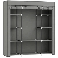 HOMCOM Clothes Storage Organiser with Hanging Rail, Shelves, Portable Wardrobe, Foldable Fabric Wardrobe, Dark Grey(m-1)