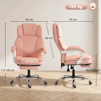HOMCOM Scaun Birou Ergonomic, Fotoliu de Birou Înclinabil din Piele Sintetică Potrivită pentru Animale, Înălțime Reglabilă, Roz(m-3)