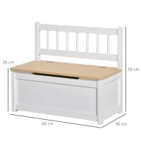 HOMCOM Cassapanca per Bambini 2-5 Anni, 2 in 1 Panca Contenitore in Legno con Schienale e Pistone per Chiusura Sicura, Capacità 40 kg, 60x30x50cm, Bianco e Color Legno(m-3)
