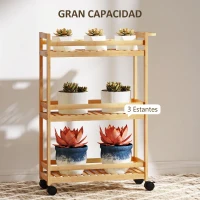 HOMCOM Carrito de Cocina Estrecho de 3 Niveles con Ruedas Asa para Salón Baño Espacios Pequeños 55x20x75 cm Natural(m-4)