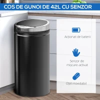 HOMCOM Coș de Gunoi Automat de 42L cu Senzor cu Infraroșu din Oțel și Plastic, 30.5x30.5x68 cm(m-6)