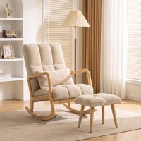 HOMCOM Fotoliu balansoar cu ottoman, rocking chair din țesătură bouclette, picioare din lemn, 64,5 x 82 x 89 cm, Bej(m-5)