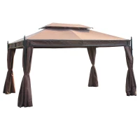 Outsunny 3 x 4m Garden Gazebo, Double Roof Marquee Canopy Shelter with Sidewalls, Solid Steel Frame for Garden, Lawn, Backyard and Deck(m-1)