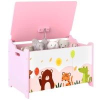 AIYAPLAY Coffre à jouet enfant coffre de rangement enfant couvercle rabattable motif animal 60 x 37 x 39 cm rose(m-11)
