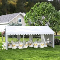 Outsunny Tendone per Feste 6x4m con Pareti Rimovibili, Porte e 6 Finestre, Bianco(m-11)