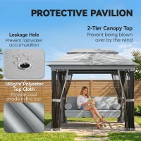 Outsunny 3 Seater Swing Chair 3-in-1 Convertible Garden Swing Seat Bed Gazebo Patio Bench Outdoor with Double Tier Canopy, Cushioned Seat, Mesh Sidewalls, Grey(m-6)