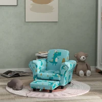 AIYAPLAY 2 Piece Kids Sofa Set with Dinosaur Design, Wooden Frame, for 1.5-3 Years Old, Blue(m-10)