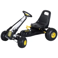 HOMCOM Vélo et véhicule pour enfants kart à pédales siège réglable frein manuel roues AR plastique acier noir jaune(m-11)