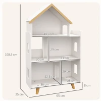 ZONEKIZ Estantería para Juguetes Infantil Organizador Infantil de 3 Niveles con 1 Techo Carga 50 kg 65x25x108,5 cm Blanco(m-3)