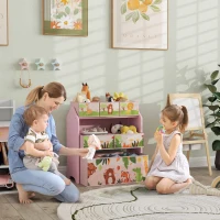 AIYAPLAY 3-Tier Kids Toy Storage Unit with 6 Removable Storage Boxes, for Playroom, Bedroom, Children's Room, Nursery, Pink(m-2)