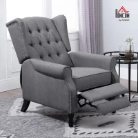 HOMCOM Recliner Armchair, Vintage Reclining Chair with Nail Head Trim, Wingback Chair with Button Tufted Back and Footrest, for Living Room, Light Grey(m-10)