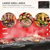 Outsunny Charcoal Trolley BBQ Barbecue Grill Patio Camping Picnic Garden Party Outdoor Cooking with Windshield and Wheels Side Trays, Black/Red(m-6)