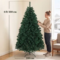HOMCOM 6ft Artificial Christmas Tree, Fir Hinged Xmas Tree with 700 Branch Tips, Foldable Steel Stand, Green(m-3)