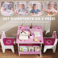 AIYAPLAY Set Tavolo con 2 Sedie per Bambini 3-8 Anni, Tavolino con Scaffale in Legno MDF con Disegni a Cuori, Rosa(m-3)