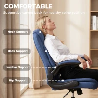 HOMCOM Linen-Look Computer Desk Chair, Executive Office Chair with Flip-Up Armrests and Thick Cushion, Blue(m-4)