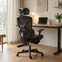 HOMCOM Mesh Desk Chair with 3D Armrests, Ergonomic Office Chair with Rotatable Headrest, Black(m-8)