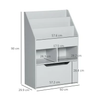 HOMCOM Kids Bookcase Multi-Shelf Rack Organizer with Storage Drawer for Books for Bedroom or Playroom, Grey(m-3)