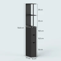 HOMCOM Meuble colonne salle de bain armoire de salle de bain avec tiroirs étagères ouvertes placard 15 x 33 x 136,8 cm noir(m-3)