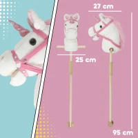 AIYAPLAY Unicorn Stick Horse with Wood Wheels, Real Pony Neighing and Galloping Sounds, Grip Handle, 95 cm, White(m-3)