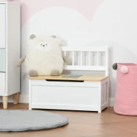 HOMCOM Baúl para Juguetes Banco Almacenaje para Niños con Respaldo y Tapa Amortiguadora Carga 40 kg para Salas de Juego Dormitorio 60x30x50 cm Blanco(m-10)