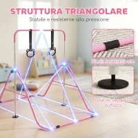 HOMCOM Sbarra Ginnastica Artistica per Bambini ad Altezza Regolabile con 2 Anelli, in Acciaio, 148x105x88-128 cm, Rosa(m-6)