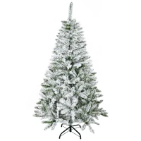 HOMCOM Albero di Natale Innevato Alto 150 cm con 358 Rami Ignifughi e Base in Acciaio, Verde(m-1)