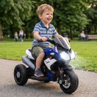 HOMCOM Kids Electric Motorcycle, 6V Ride on Motorcycle with 3 Wheels, LED Headlight, Music, Horn for Boys Girls 3-5 Y, Blue(m-2)