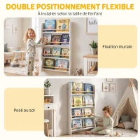 AIYAPLAY Bibliothèque murale pour enfant, rangement livre enfant 4 niveaux, fixer au mur, 60 x 10 x 98 cm, blanc(m-5)