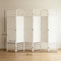 HOMCOM 6 Panel Folding Room Divider, Privacy Screen, Paravent Partition Separator for Living Room, Bedroom, White(m-3)
