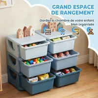 HOMCOM Organisateur de jouets pour enfants à 3 niveaux avec 6 tiroirs, boîtes de rangement en plastique, 75x37x56,5cm, bleu(m-4)