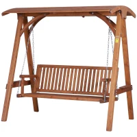 Outsunny 3 Seater Garden Swing Seat Wooden Swing Chair Hammock Bench Lounger with Canopy, Natural(m-10)